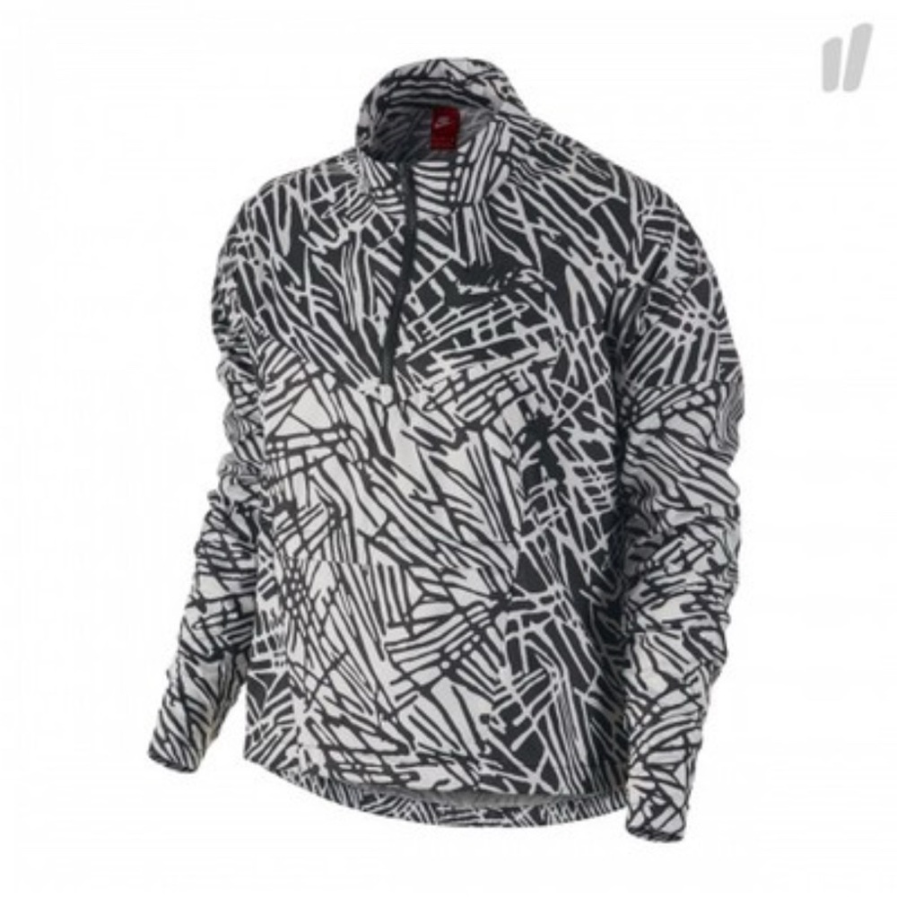 Nike White and Black Abstract Half‑Zip Ski Pullover Jacket